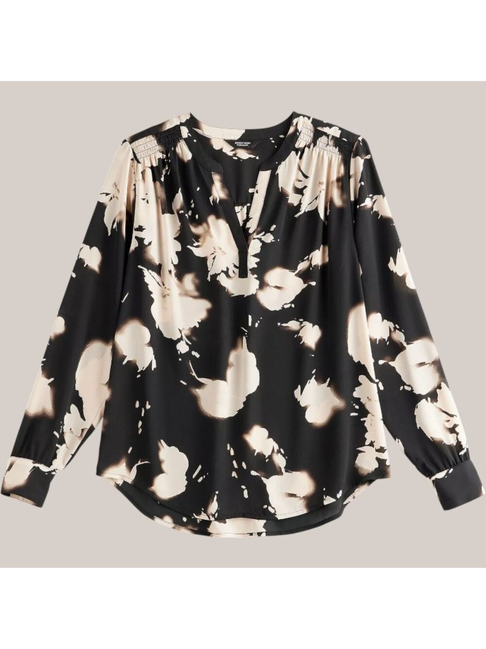 Simply Vera Wang Womens XXL NEW Floral Popover Blouse V Neck Roll Tab Sleeve Top